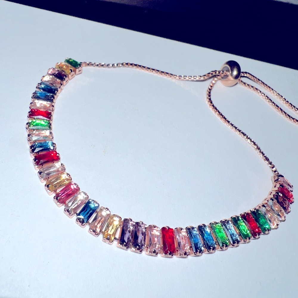 Multiple‎ gemstones adjustable bracelet gold tone